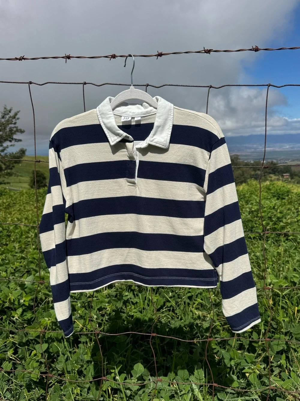 Gap Kids Cropped Rugby Polo Shirt Blue White XXL